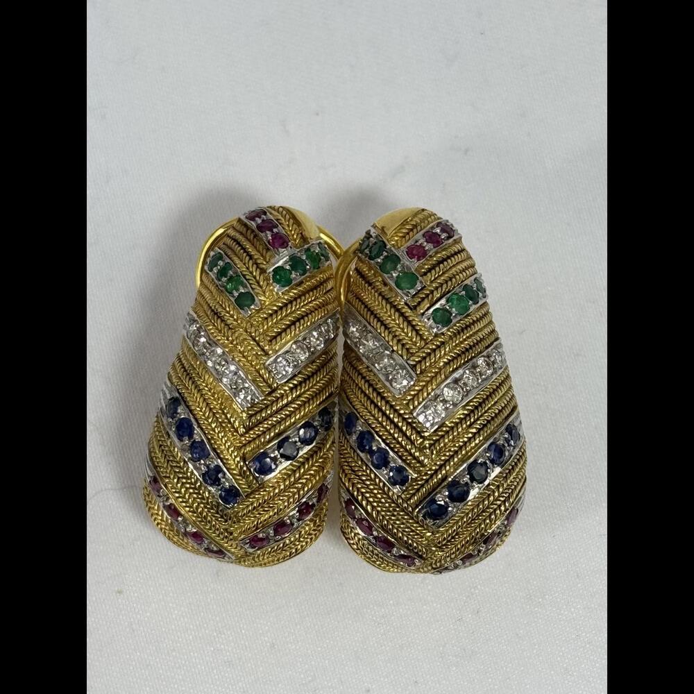 Exquisite Solid Gold Multi-Gemstone & Diamond Earrings